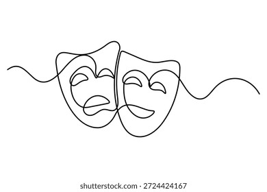 Desenho de uma linha de comédia e máscaras de teatro de tragédia