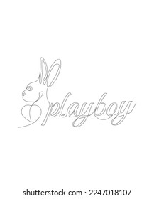 One line drawing is connected.
illustration of a heart connected to a bunny head, inscribed playboy.
Rabbit animal symbol in simple terms.
doodle vector.