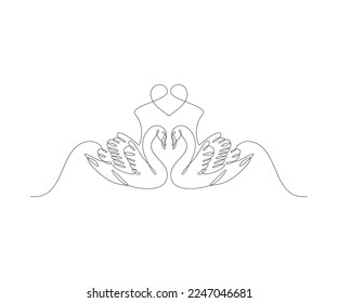 Un plano de línea está conectado.
ilustración de dos cisnes símbolo de amor.
símbolo de paz y libertad en términos simples. Doodle vectorial.