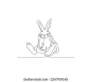 Eine Zeichnung ist verbunden.
Kaninchen-Illustration sitzend.
Kaninchen-Tiersymbol in einfachen Worten.
doodle Vektorgrafik.