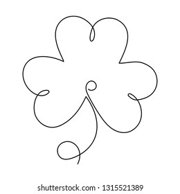 One line drawing. Continuous line art. Clover leaf or shamrock. Hand drawn minimalistic design for simple logo, icon or emblem for St. Patrick Day. Editable stroke.
