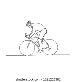 One Line Drawing or Continuous Line Art of a Bicycle Athlete. Vector