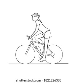 One Line Drawing or Continuous Line Art of a Bicycle Athlete. Vector