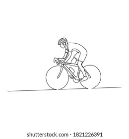 Eine Linie Zeichnung oder kontinuierliche Linie Kunst eines Fahrradsportlers. Vektorgrafik