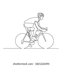 One Line Drawing or Continuous Line Art of a Bicycle Athlete. Vector