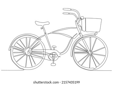 
One Line Drawing or Continuous Line Art of a classic bicycle vector illustration. Hand drawn sketch of traditional transportation bicycle business concept. Minimalist healthy lifestyle