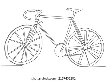 
One Line Drawing or Continuous Line Art of a classic bicycle vector illustration. Hand drawn sketch of traditional transportation bicycle business concept. Minimalist healthy lifestyle