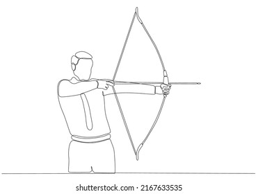 
Dibujo de una línea o arte continuo de una línea de un atleta de tiro con arco masculino. Ilustración vectorial