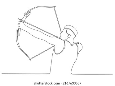 
One Line Drawing or Continuous Line Art of a Male Archery Athlete. Vector Illustration