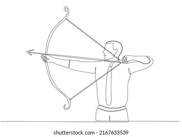 
One Line Drawing or Continuous Line Art of a Male Archery Athlete. Vector Illustration