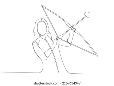 
One Line Drawing or Continuous Line Art A female Archery Athlete. Premium Vector Illustration