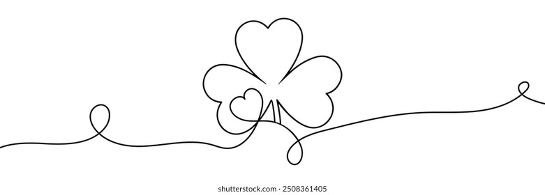 One line drawing. Continuous line art. Clover leaf or shamrock. Hand drawn minimalistic design for simple logo, icon or emblem for St. Patrick Day. Editable stroke.