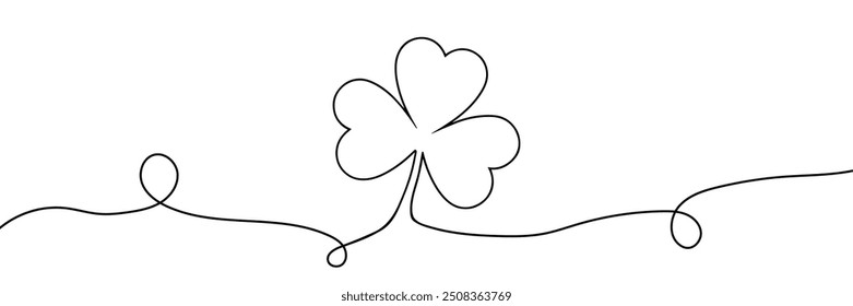 One line drawing. Continuous line art. Clover leaf or shamrock. Hand drawn minimalistic design for simple logo, icon or emblem for St. Patrick Day. Editable stroke.