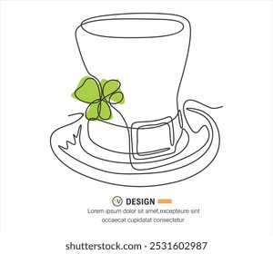 One line drawing. Continuous line art. Leprechaun hat. Hand drawn minimalistic design for simple logo, icon or emblem for St. Patrick Day. Editable stroke, vector.