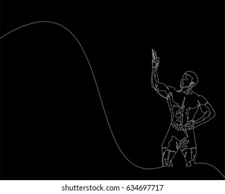 One Line Drawing or Continuous Line Art of a Strong Athletic Guy Lifting Weights and  Bodybuilder Training. Vector Illustration
