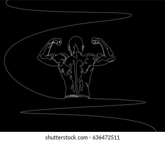 One Line Drawing or Continuous Line Art of a Strong Athletic Guy Lifting Weights and  Bodybuilder Training. Vector Illustration

