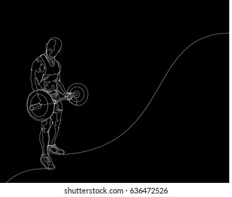 One Line Drawing or Continuous Line Art of a Strong Athletic Guy Lifting Weights and  Bodybuilder Training. Vector Illustration
