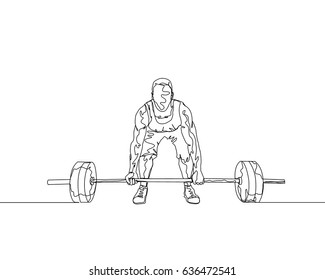 One Line Drawing or Continuous Line Art of a Strong Athletic Guy Lifting Weights and  Bodybuilder Training. Vector Illustration
