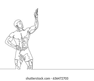 One Line Drawing or Continuous Line Art of a Strong Athletic Guy Lifting Weights and  Bodybuilder Training. Vector Illustration
