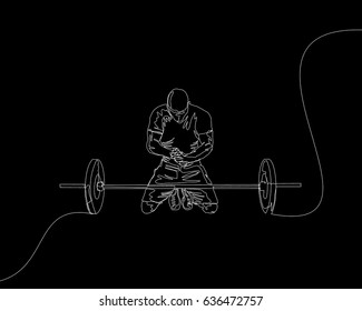 One Line Drawing or Continuous Line Art of a Strong Athletic Guy Lifting Weights and  Bodybuilder Training. Vector Illustration
