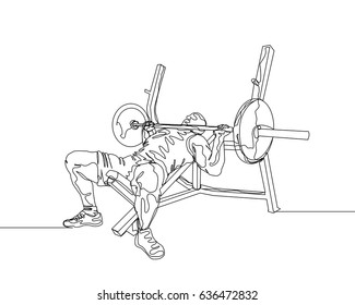 One Line Drawing or Continuous Line Art of a Strong Athletic Guy Lifting Weights and  Bodybuilder Training. Vector Illustration
