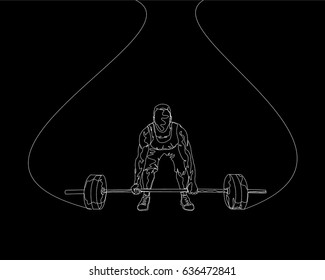 One Line Drawing or Continuous Line Art of a Strong Athletic Guy Lifting Weights and  Bodybuilder Training. Vector Illustration
