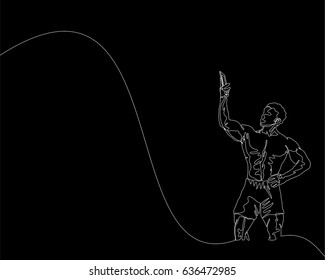 One Line Drawing or Continuous Line Art of a Strong Athletic Guy Lifting Weights and  Bodybuilder Training. Vector Illustration
