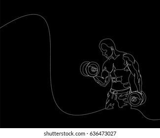 One Line Drawing or Continuous Line Art of a Strong Athletic Guy Lifting Weights and  Bodybuilder Training. Vector Illustration

