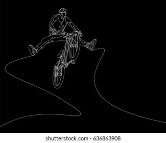 One Line Drawing or Continuous Line Art of a Bicycle Athlete. Vector Illustration
