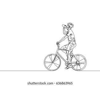 One Line Drawing or Continuous Line Art of a Bicycle Athlete. Vector Illustration
