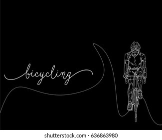One Line Drawing or Continuous Line Art of a Bicycle Athlete. Vector Illustration
