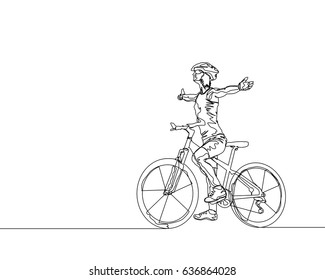 One Line Drawing or Continuous Line Art of a Bicycle Athlete. Vector Illustration
