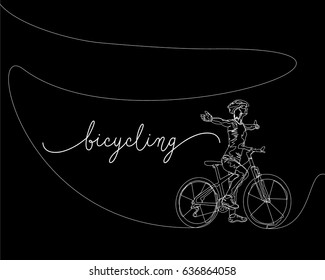 One Line Drawing or Continuous Line Art of a Bicycle Athlete. Vector Illustration
