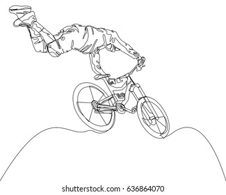 One Line Drawing or Continuous Line Art of a Bicycle Athlete. Vector Illustration
