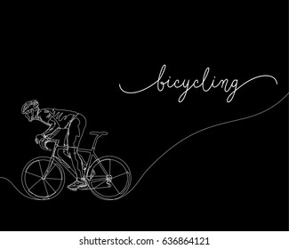 One Line Drawing or Continuous Line Art of a Bicycle Athlete. Vector Illustration
