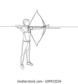 One Line Drawing or Continuous Line Art of a Archery Athlete. Vector Illustration
