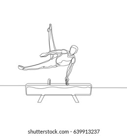 One Line Drawing or Continuous Line Art of a Pommel Horse Gymnastic Athlete. Vector Illustration

