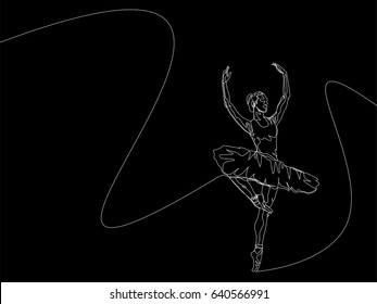 One Line Drawing or Continuous Line Art of a Ballet Dancer. Vector Illustration
