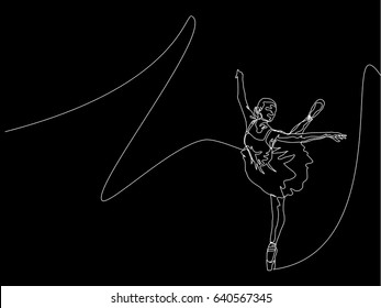 One Line Drawing or Continuous Line Art of a Ballet Dancer. Vector Illustration
