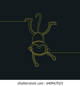 One Line Drawing or Continuous Line Art of a Monkey. Dark Background with Yellow Line. Vector Illustration
