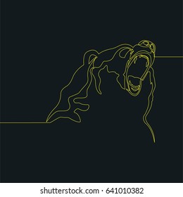 One Line Drawing or Continuous Line Art of a Big Bear. Dark Blue Background with Yellow Line. Vector Illustration
