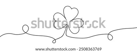 One line drawing. Continuous line art. Clover leaf or shamrock. Hand drawn minimalistic design for simple logo, icon or emblem for St. Patrick Day. Editable stroke.