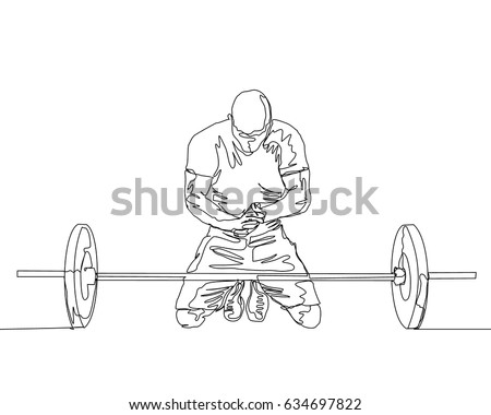 One Line Drawing or Continuous Line Art of a Strong Athletic Guy Lifting Weights and  Bodybuilder Training. Vector Illustration
