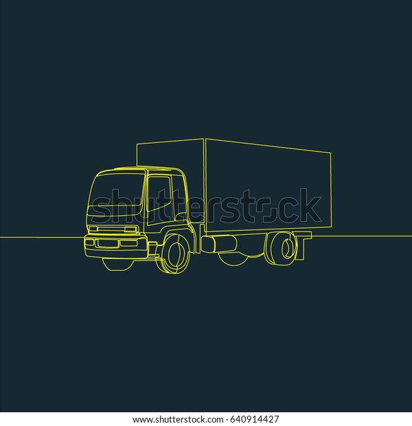 One\
Line Drawing or Continuous Line Art of a Big Cargo Truck. Dark Blue\
Background with Yellow Line. Vector\
Illustration\
