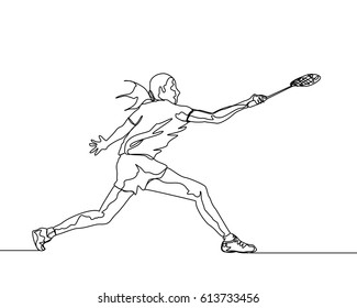 One Line Drawing or Continuous Line Drawing of Badminton Player

