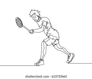 One Line Drawing or Continuous Line Drawing of Badminton Player


