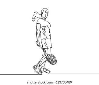 One Line Drawing or Continuous Line Drawing of Badminton Player

