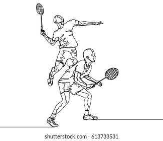 One Line Drawing or Continuous Line Drawing of Badminton Player

