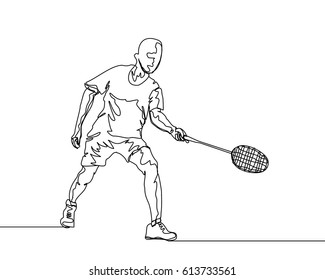 One Line Drawing or Continuous Line Drawing of Badminton Player

