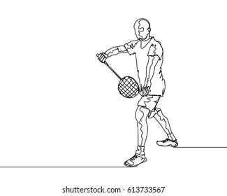 One Line Drawing or Continuous Line Drawing of Badminton Player

